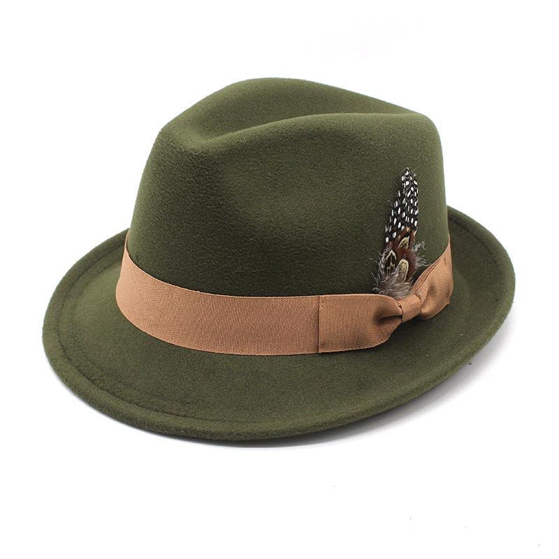 Herren Dicker Woll-Fedora-Hut mit Federbesatz Europäischer Stil