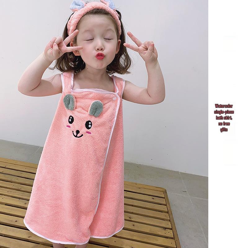 Coral Fleece Cartoon Bath Towel Set: Thick, Absorbent, Embroidered for Children and Mothers