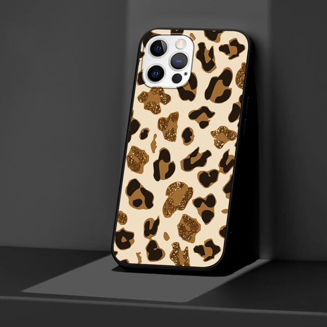 Fodral för Iphone 11 13 12 Mini 14 Pro Max Xr 7 8 +Se 2020 Xs 6 6s Plus 5 5s Svart Silikon Telefonskydd Leopardmönster