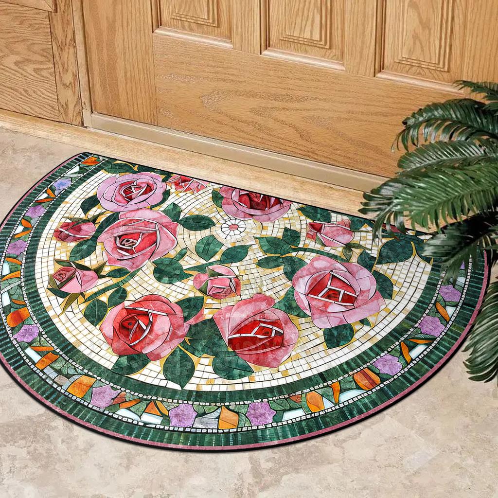 Door Mat Courtyard Flower Carpet Entrance Doormat Semi-circular Outdoor Entry Floor Mats Garden Decoration Rug