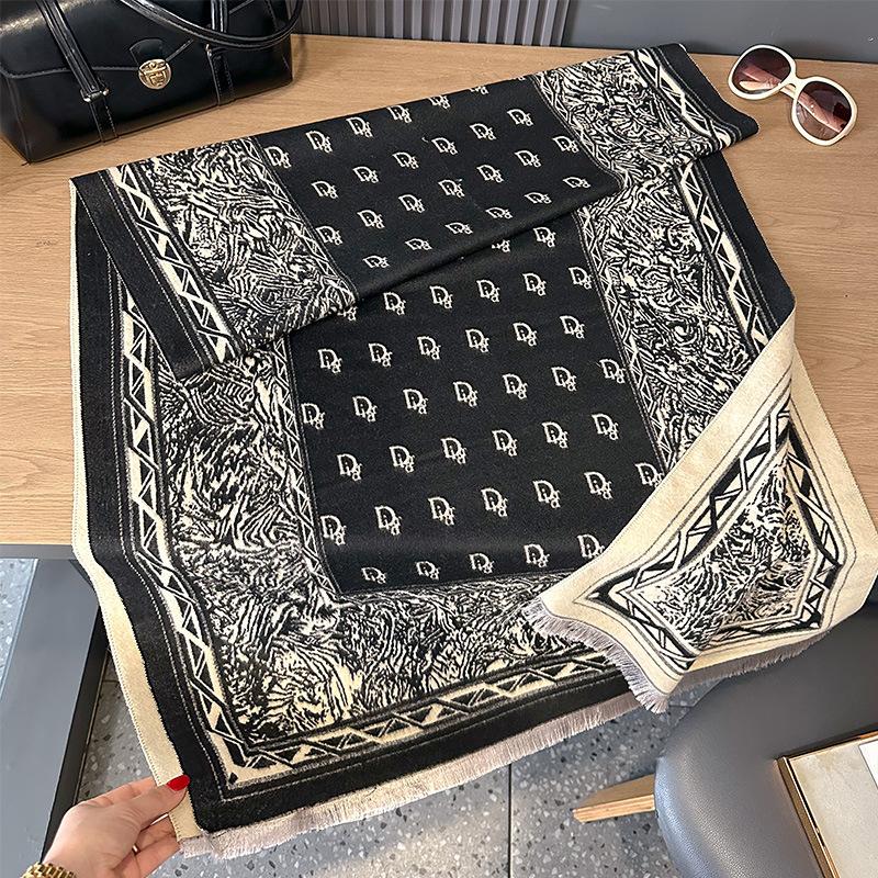 Double-sided Imitation Cashmere Geometric Texture Printing Thickened Warm Scarf Air-conditioned Room Neck Protection Shawl Outside