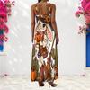 Women Plus Size Scoop Neck Strappy Sleeveless Halloween Ghost Pumpkin Printed White A Line Long Dress