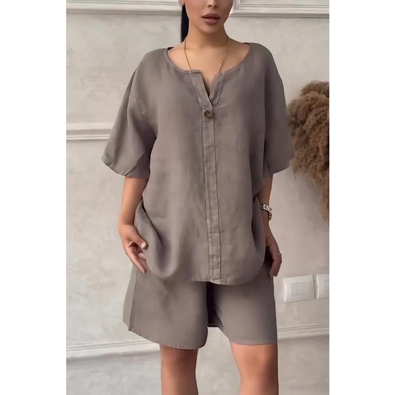 Sommer Damen Übergröße Hemdanzug High Waist Lockerer Shortsanzug