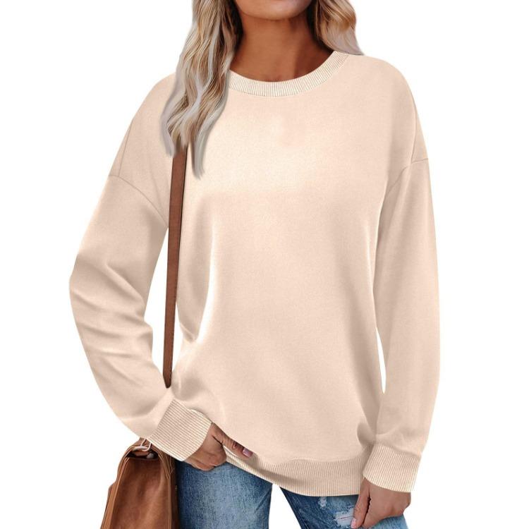 Loose Long Sleeve Pullover Sweatshirt Women Solid Color Round Neck Top Fashion