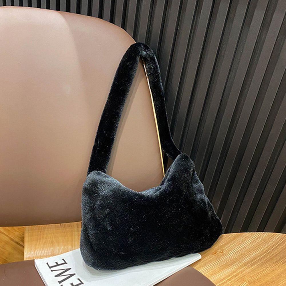 Simple Design Women Soft Plush Hobos Shoulder Bags Winter Furry Ladies Clutch Purse Handbag Female Underarm Bag Crossbody Bags