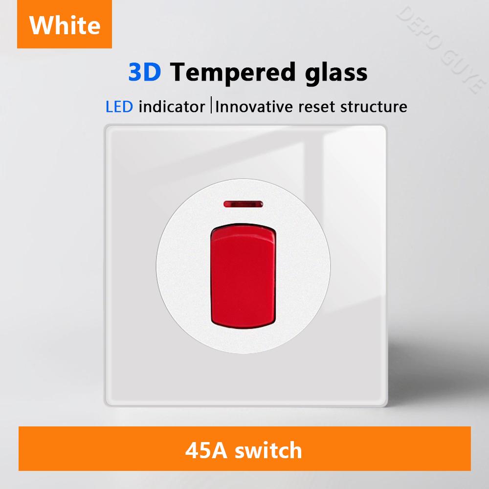 White LED Indicator Light Switch Panel Glass Piano Key Self-reset Wall Switch socket,UK Universal USB Type-C Electrical Outlet
