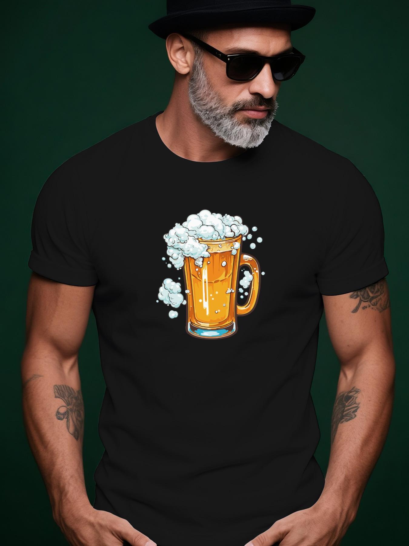 Cotton Crew Neck Tshirt with Beer Mug Graphic S