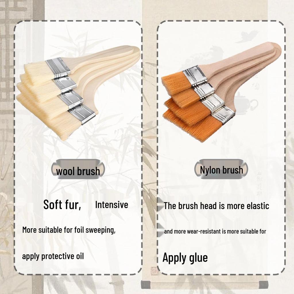 Pincel de Lã de Cerdas Macias para Folha de Ouro com Cabo de Madeira – Nylon, Cola, Óleo Protetor e Pincel para Pó