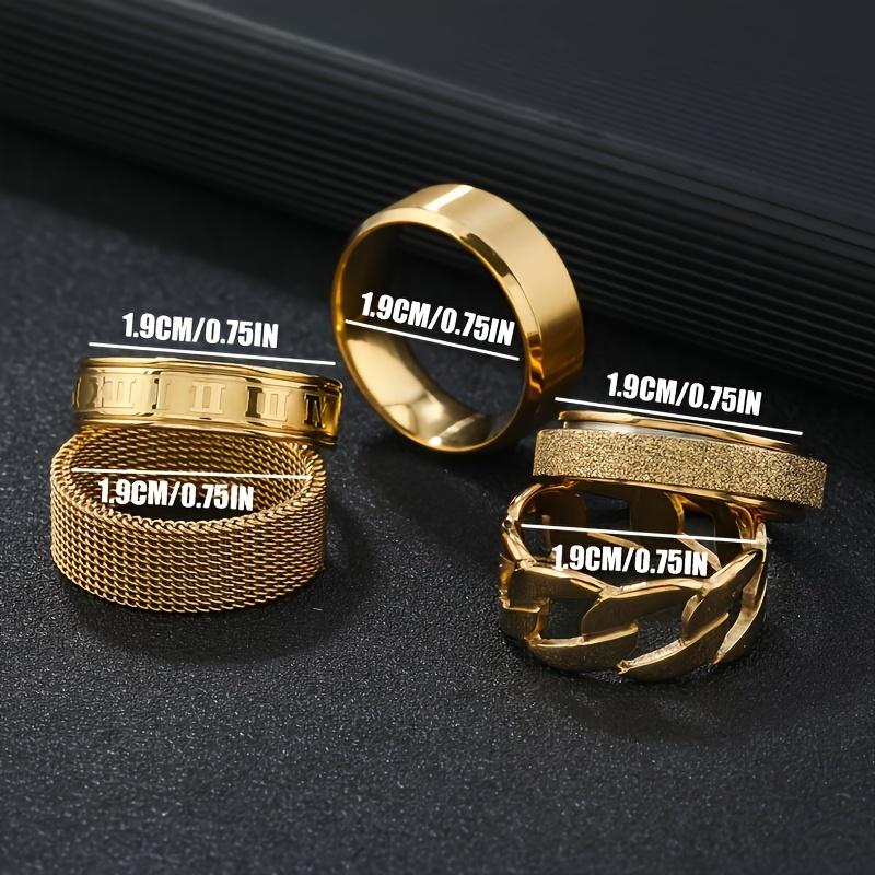 Stainless Steel Ring Set 5 Pieces of 18K Gold Plated Rotatable Decompression Rings, Men's Hip Hop Hollow-Out Design
