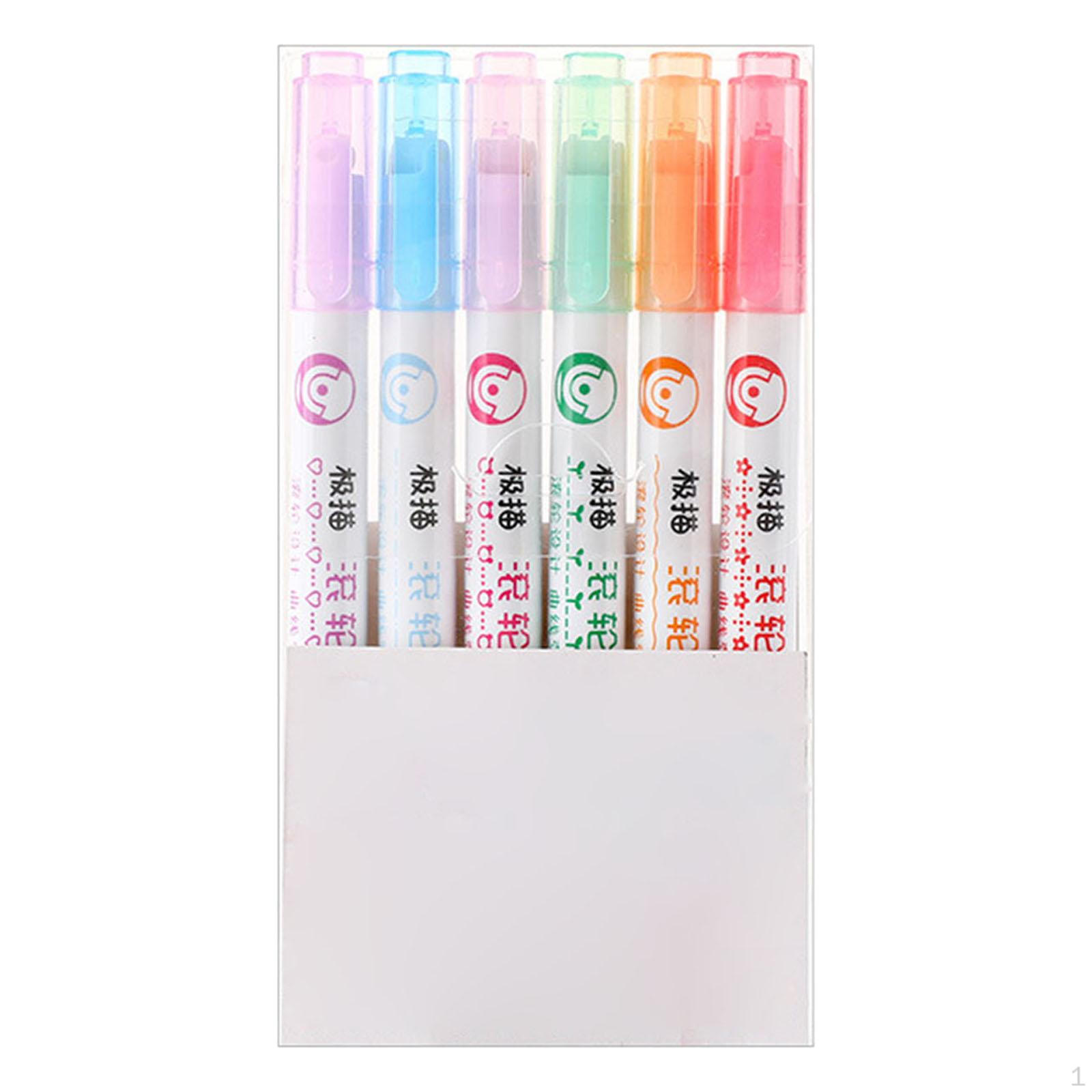 

6 Pieces Curve Line Highlighter Pen Different Colors Mild Identification Marker Stationery Single head