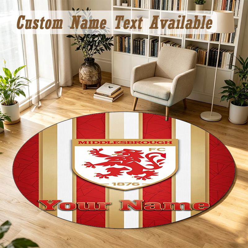 Round Rug Custom NameMiddlesbrough FC Pattern Non Slip Carpet Home Floor Decor