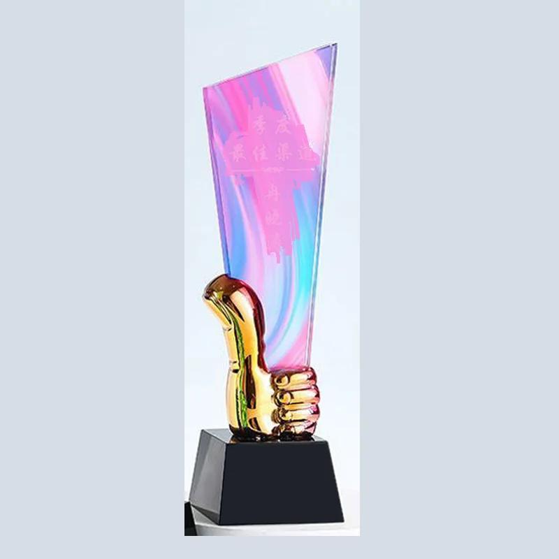 Customized Crystal Trophy with Pentagram Resin, Annual Meeting Souvenirs, Home Decoration, Color Printing Trophy High-grade, 1Pc