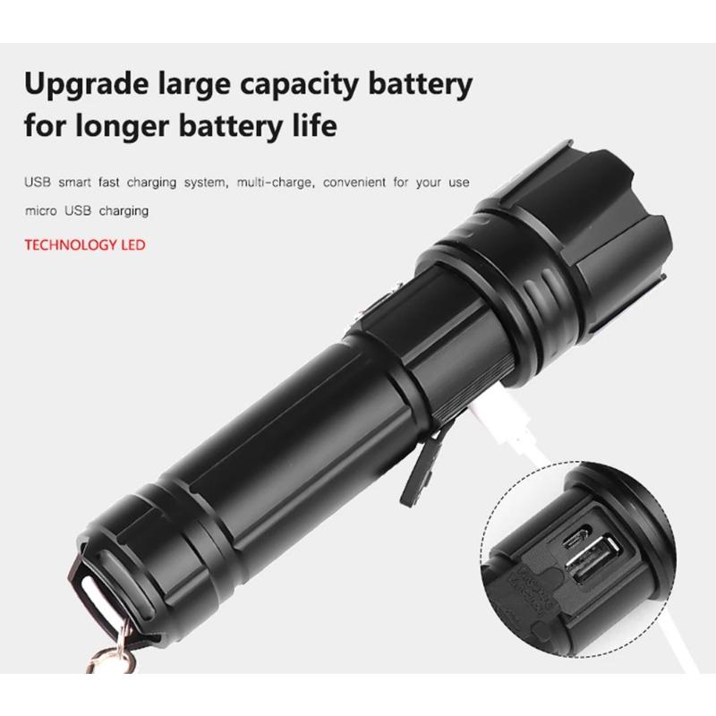 High Power XHP70 LED Flashlight Rechargeable Zoom Torch Tactical Lantern USB Charging Hand  Lamp  18650 or 26650 Battery