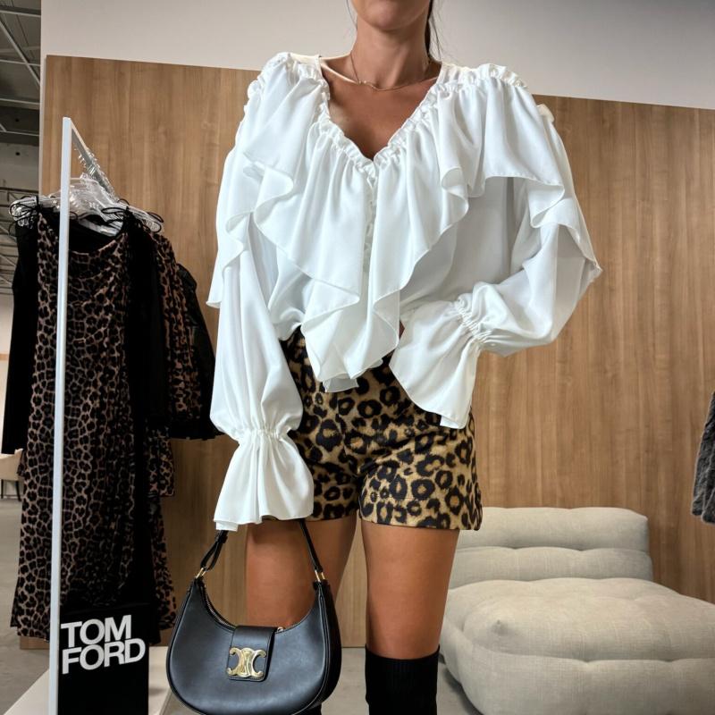 Automne Sens du Design Col en V Manches Longues Couleur Unie Haut de Chemise Polyvalent pour Femmes