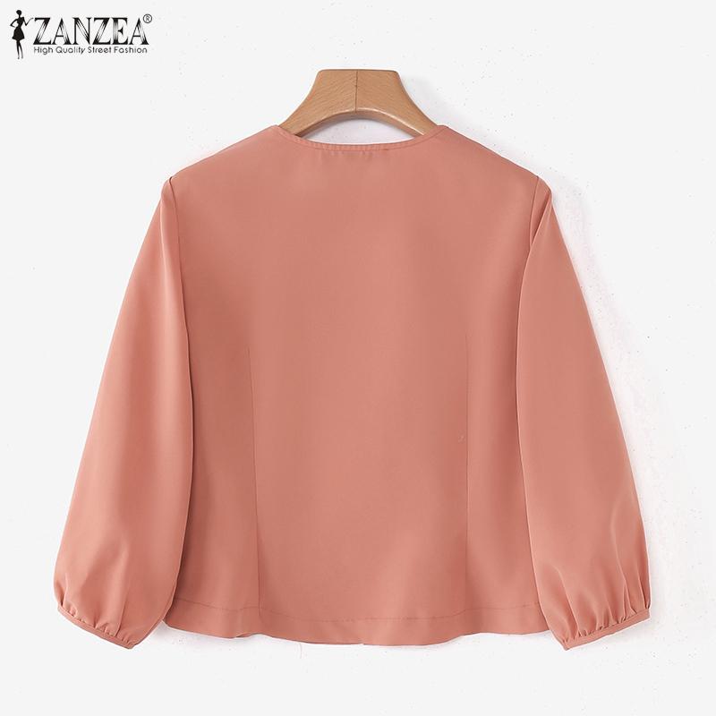 ZANZEA Women Casual Bows V-Neck Summer 3/4 Sleeve Blouse