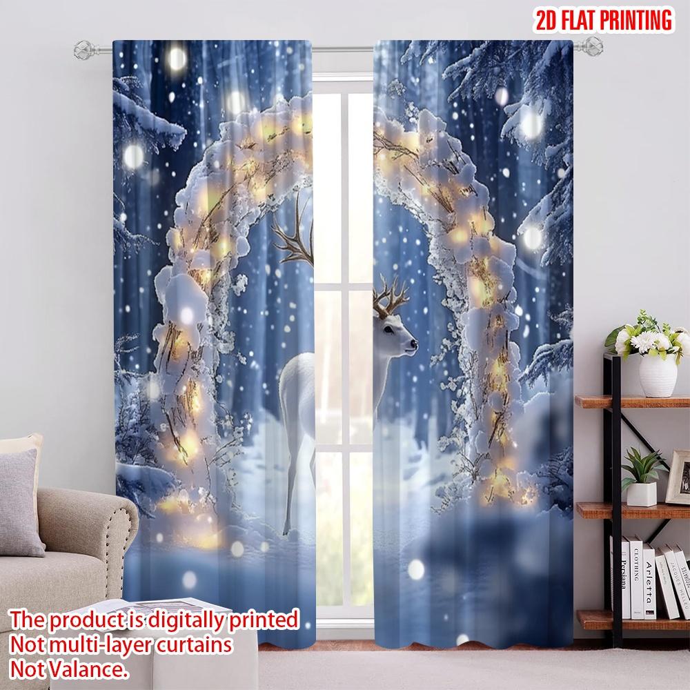 

Set Of 2 Flat Printing Merry Christmas Party Curtains Polyester Without Electricity Spring Perfect All Occasions Curtain W100*H70(CM)-Hooks&1PCS