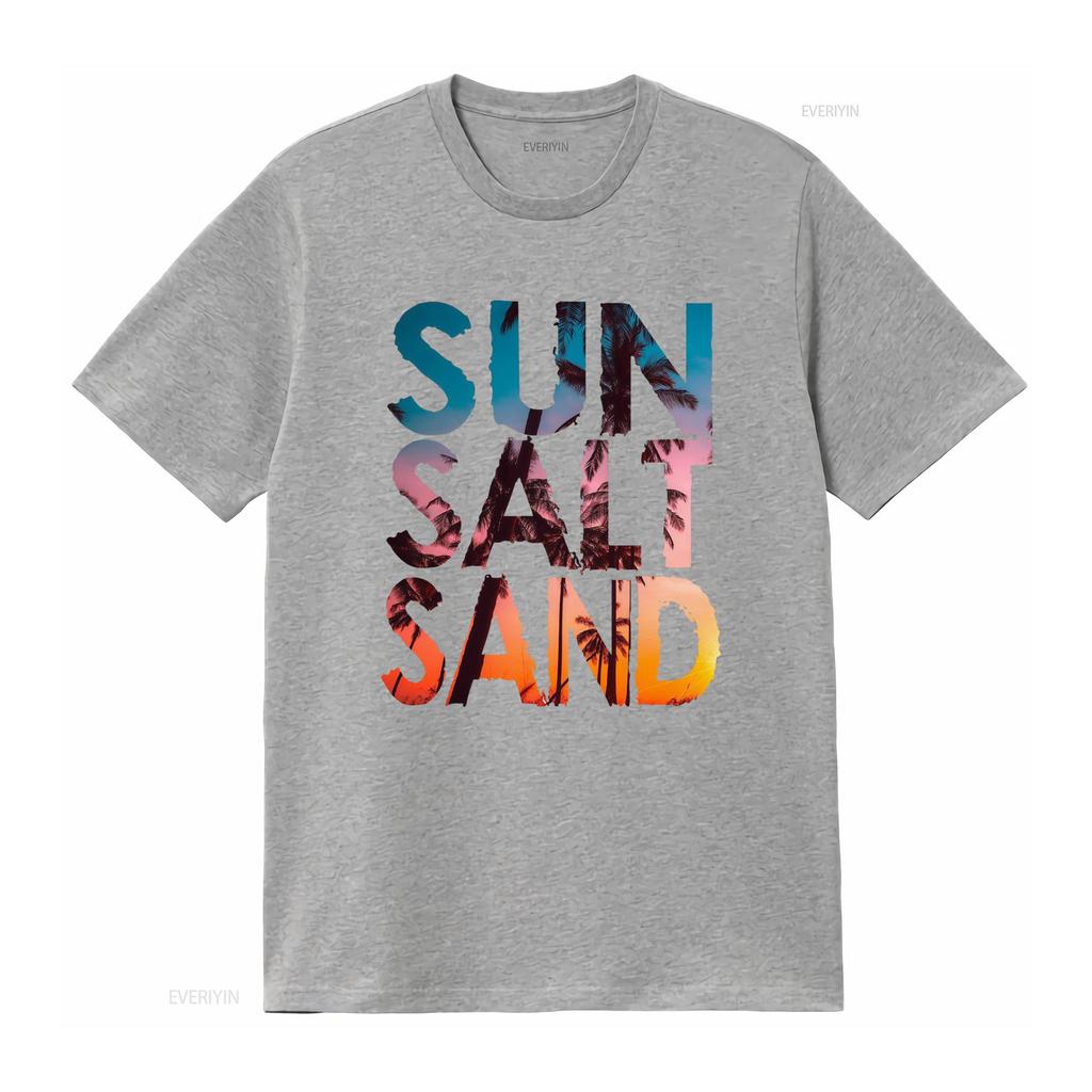 Vintage Summer Beach Sun Salt Sand Palm Tree Sunset Print Casual T Shirt Vintage Washed Soft Comfortable Breathable