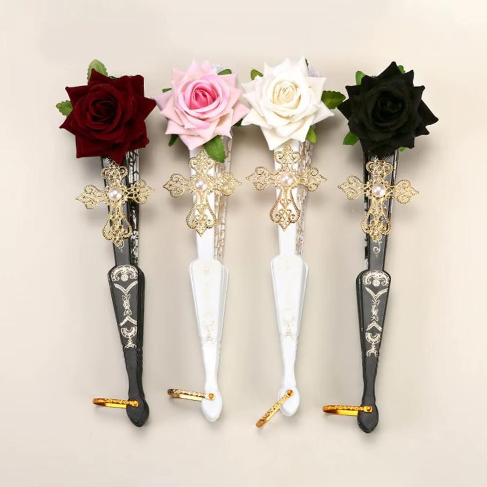 Retro Cosplay Vějíře do ruky Evropské Vějíře pro taneční show Růžový Krajkový Skládací Vějíř Svatební Párty Dekorace