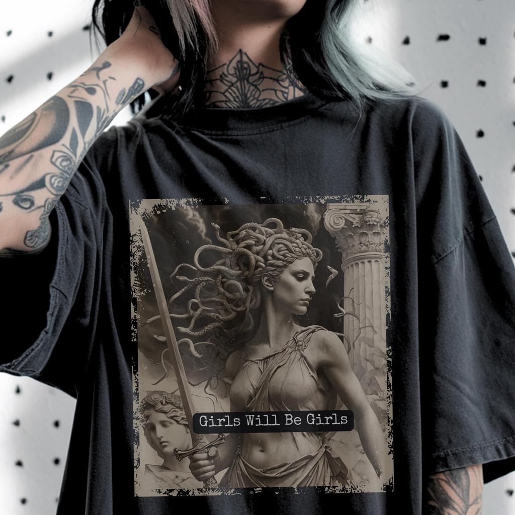 Feminist Medusa Graphic Tee: Girls Will Be Girls - Women's Empowerment