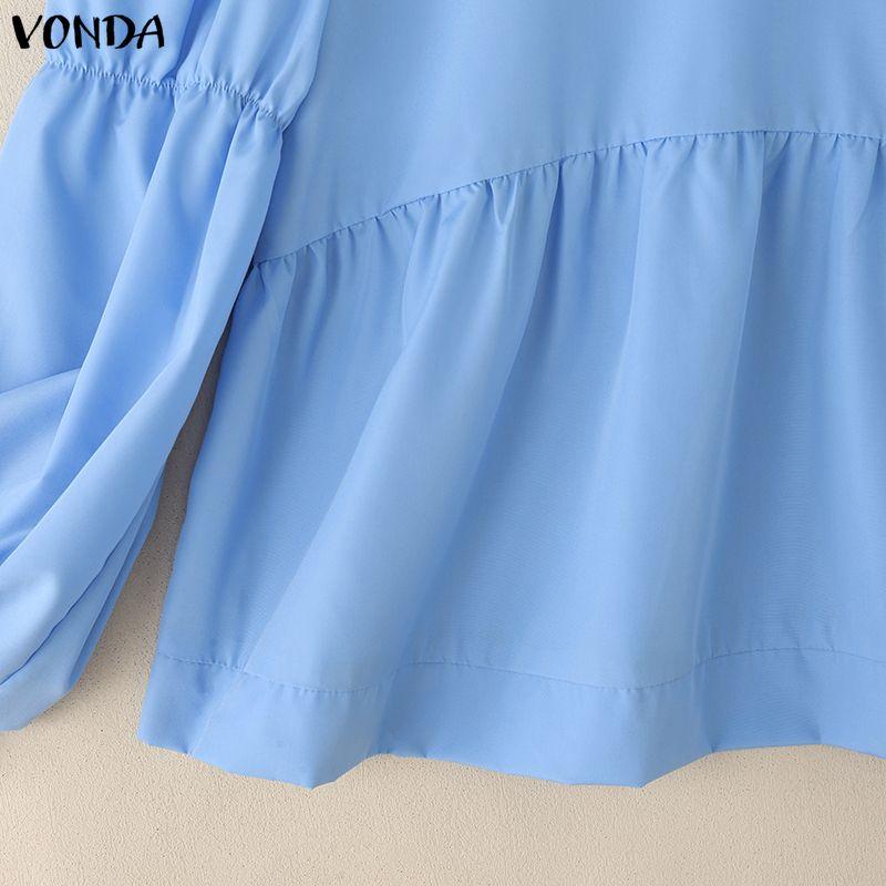 VONDA Damen Lässig Rundhals Puff Langarm Einfarbig Locker Bluse