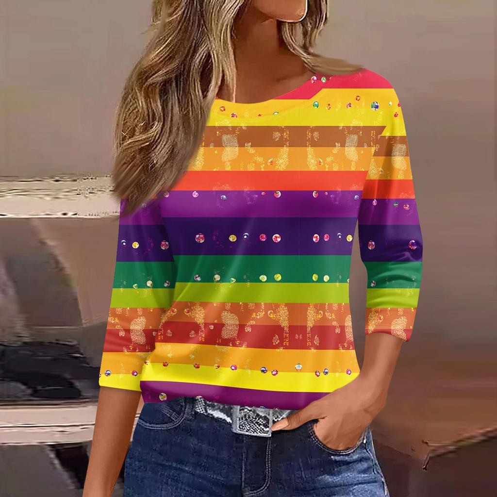 Blusas de mujer con mangas 3/4 largas, estampado floral, estilo vintage, informales, holgadas, con cuello redondo, camisas de talla grande