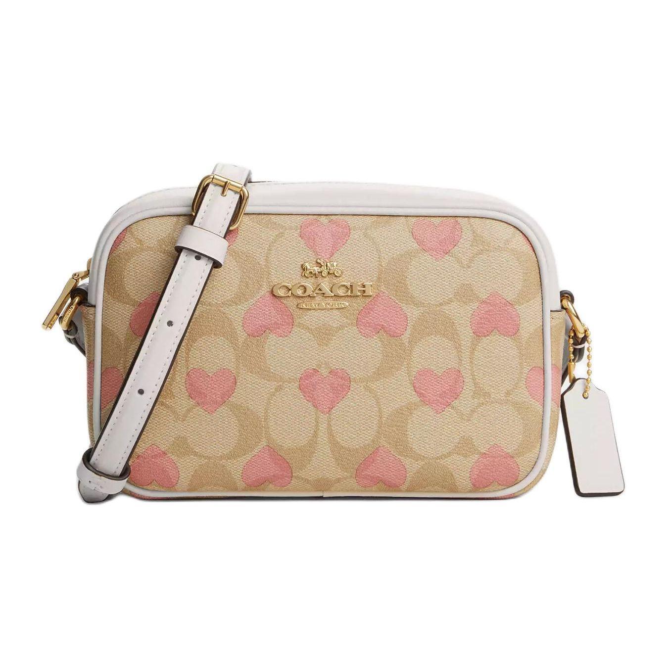 

Coach Jamie 20 Classic Monogram Heart Adjustable Shoulder Strap Zipper Closure Crossbody Bag Small Women crossbody bag Khaki Pink CO940-IMOTV Basic Set (Bag+Dust Bag)