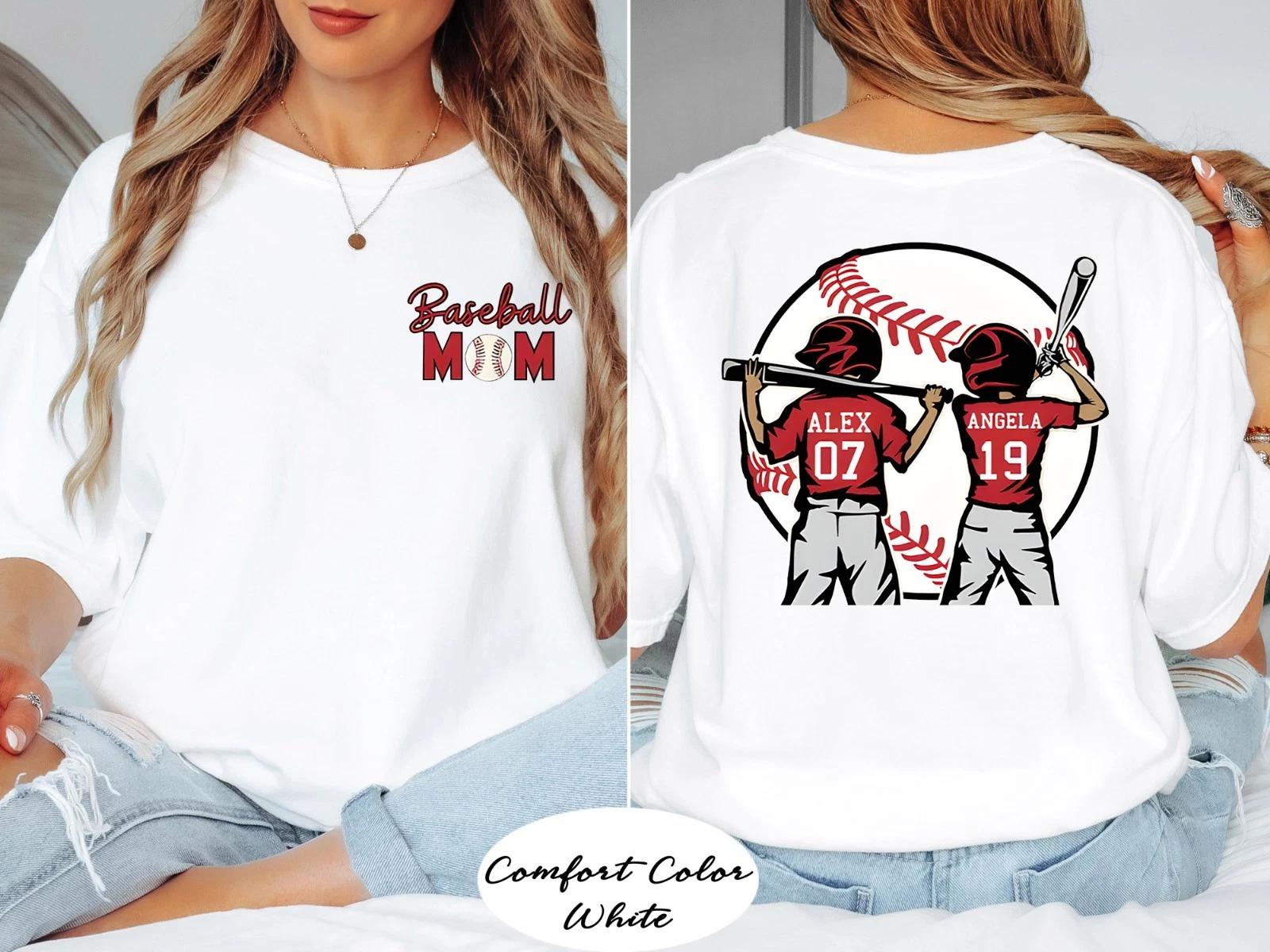 Personalized Baseball Mom Shirt, Custom Name and Number Baseball Tee 3XL