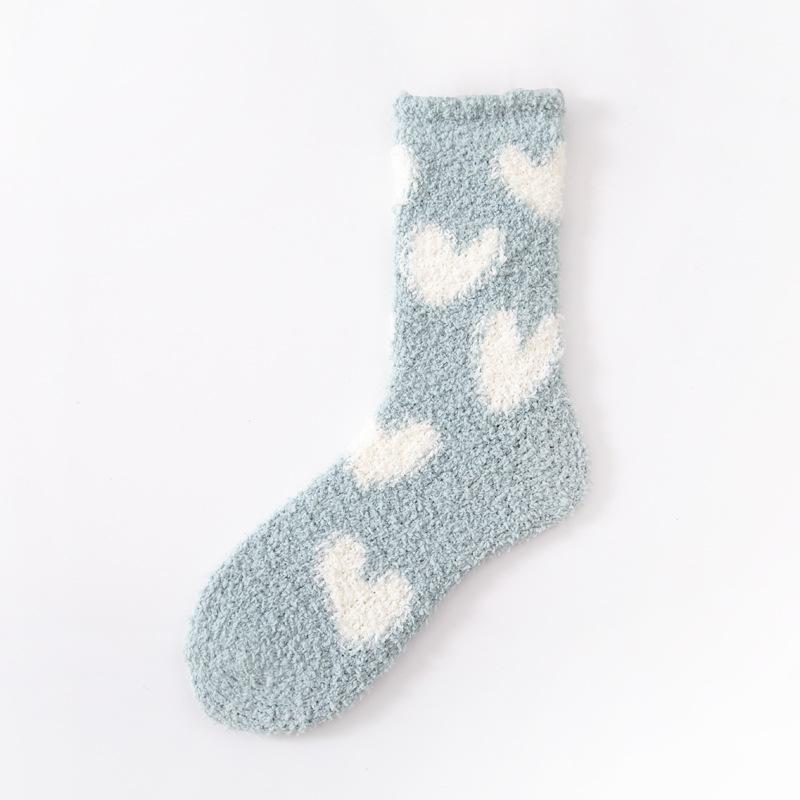 5/10 Pairs Casual Autumn Winter Thickened Socks for Women with Coral Fleece No Shedding Home Warmth Mid Calf Length Simple Heart Shaped Sleep Socks
