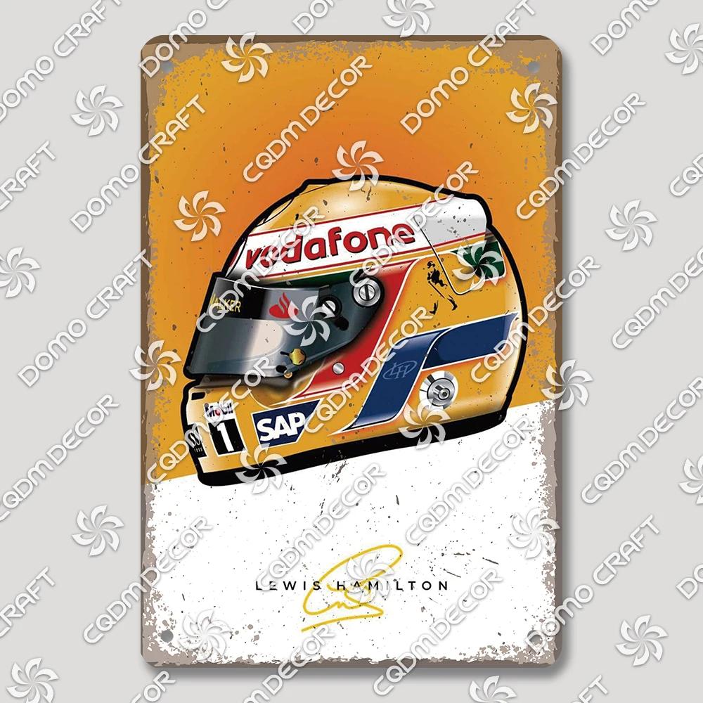 Vintage F Racer Helmet Metal Tin Sign Wall Art Decor  Sport Car Helmets Poster Plaque for Garage Racing Club Bar Pub Home
