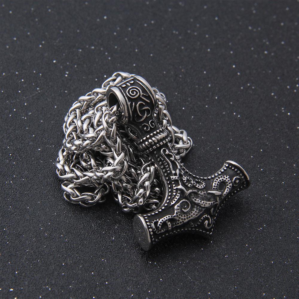 Vintage Stainless Steel Thors Hammer Necklace Nordic  Pendant Necklace Viking Scandinavian Norse Man Male Amulet Hip-hop Jewelry Gift