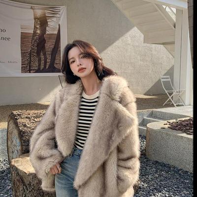 Women's Autumn And Winter Imitation Fur Coat Medium Length Loose Versatile Jacket Fashion Suit Large Lapel Imitation Fox Fur Coat