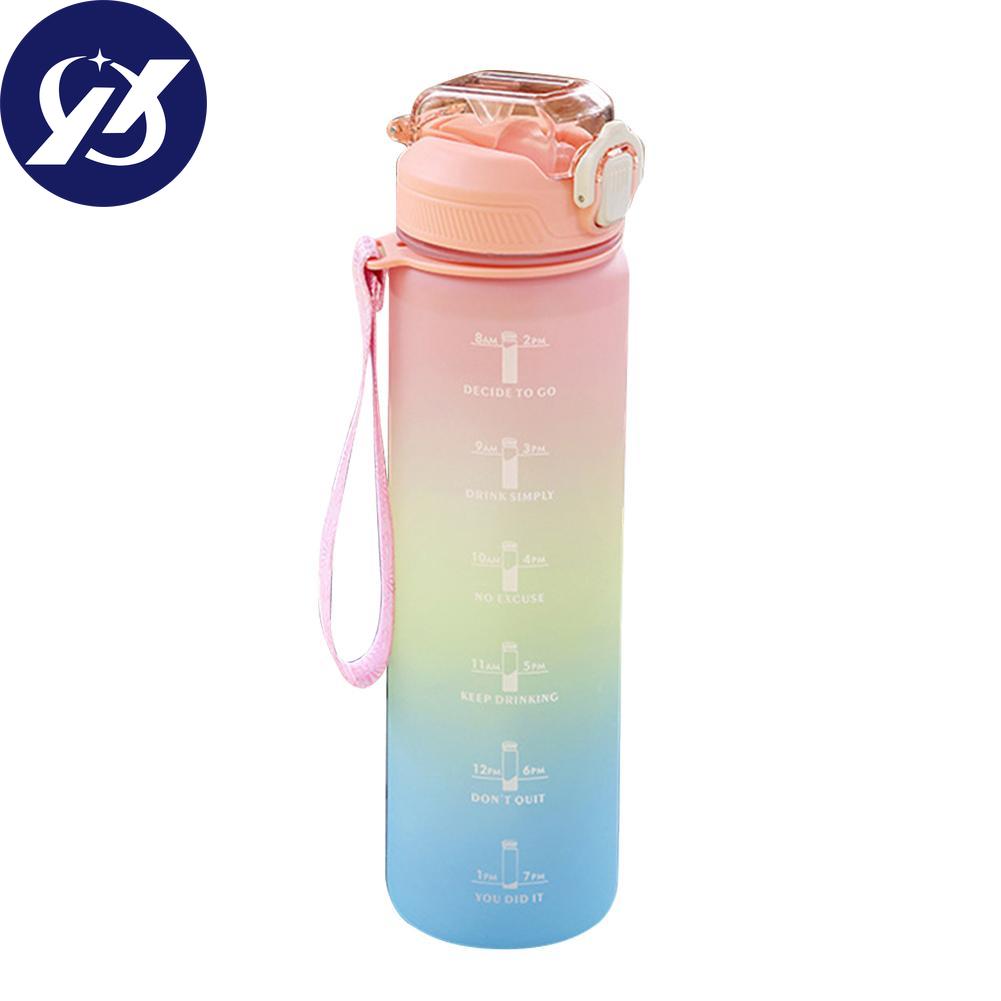 Plastic Water Bottle with Time Marker Fitness Sports Leakproof Drink Cup