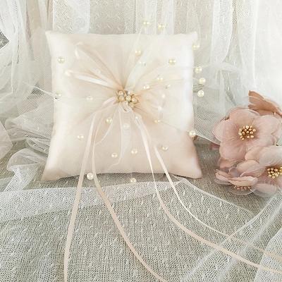 1/2 Pièces Nouveau Coussin Anneau Pour Décoration de Mariage Double Cœur Strass Décor Satin Coussin de Mariée Avec Rubans