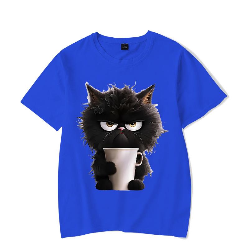 Cute Cat Fun Printed Cotton Short Sleeved T-shirt Summer Sports Leisure Loose Women's Top T-Shirts Women’s