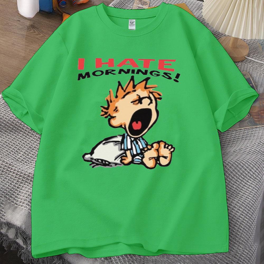 ZX Tee Vintage I Hate Mornings Premium T-Shirt Retro Cartoon T-Shirt Vintage 90s Tee Comfortable Personality for Outdoor Enthusiasts