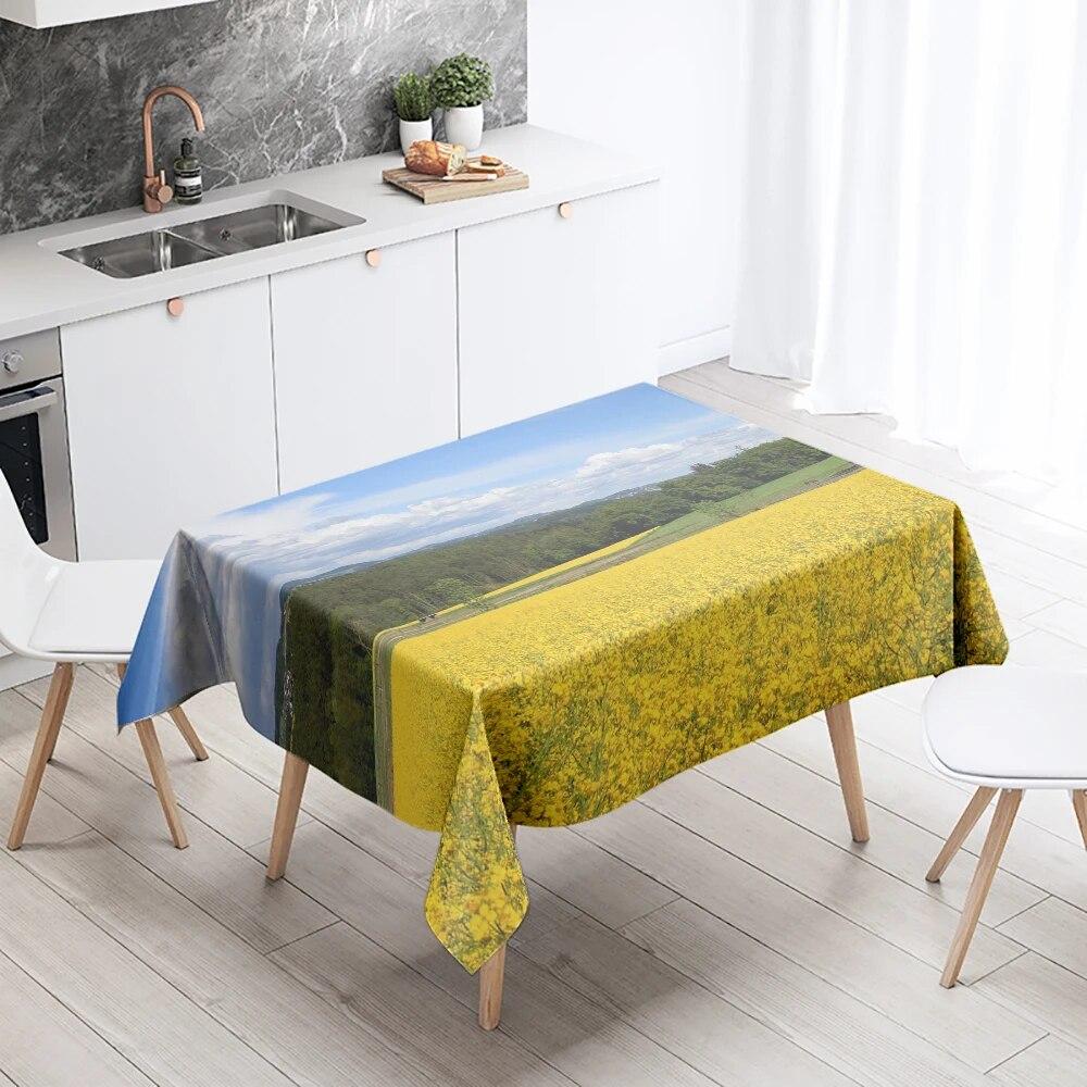 Yellow Floral Tablecloth Party Restaurant Banquet Decor Stain Resistant Waterproof  Home Table Decoration