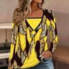 Tops for Women Leopard Print Long Sleeve Fake Two‑Piece Top Fall Casual Slim Pullover Women's Long Sleeve Top