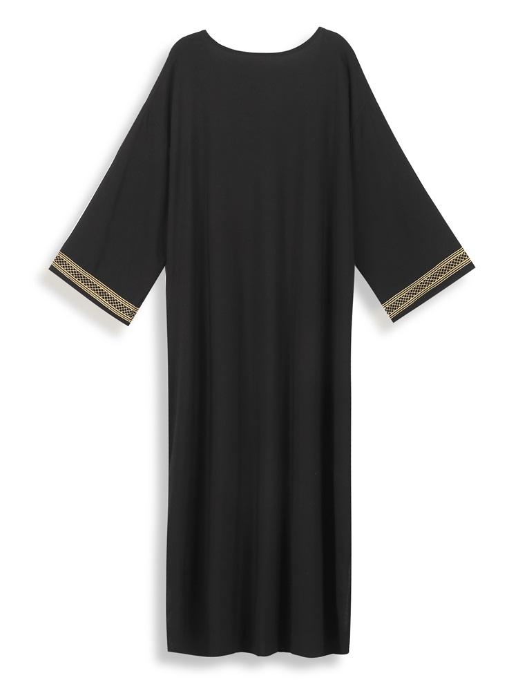 EDOLYNSA Золотая вышивка Женское черное платье-кафтан большого размера Домашний халат — фото 7