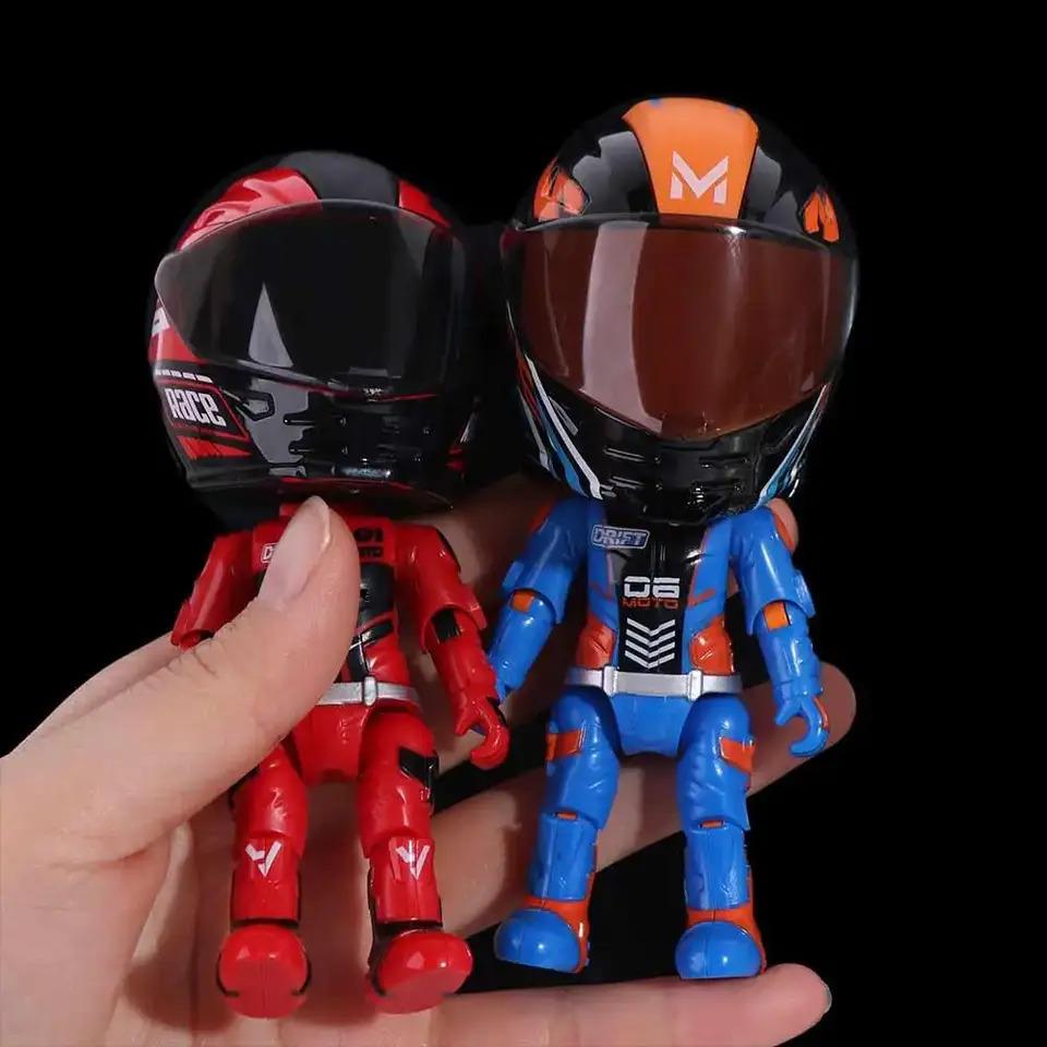 Mini Moto Helmet Heroes Transforming Ornaments with Hidden Racers Inside, Motorcycle Helmet Action Figure with 360-Degree Articulated Joints