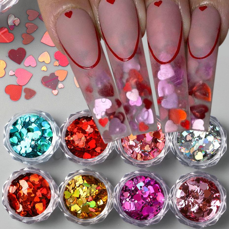 Nail Art Sequins Ins Romantic Valentine's Day 8 Bottles Of Mixed Size Love Laser Nail Sequins