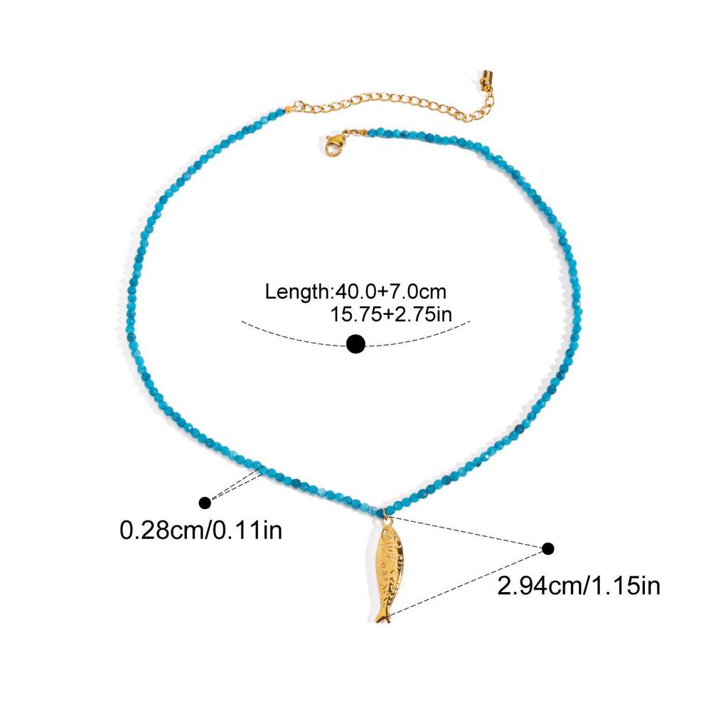  Beach Ocean Vacation Style 18K Gold Color Stainless Steel Pendant Necklace Natural Stone Bead Necklace Women