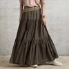 Women Maxi Skirt High Waist Ruffle Splicing Large Hem Long Skirt Pure Color
