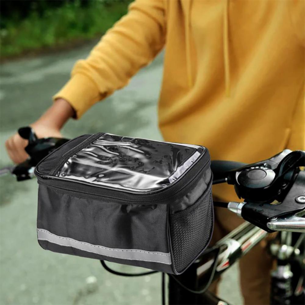 Domen Bicycle Front Handlebar Bag Outdoor Bike Reflective Strap Touchable Phone Pouch Bicycle Riding Bag Bike Front Tube Basket