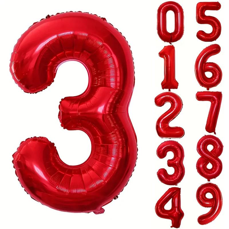 40INCH Red Number Foil Balloons for Birthday Anniversary Party Decor, Large Family Celebration Photo Backdrop Decoration Set