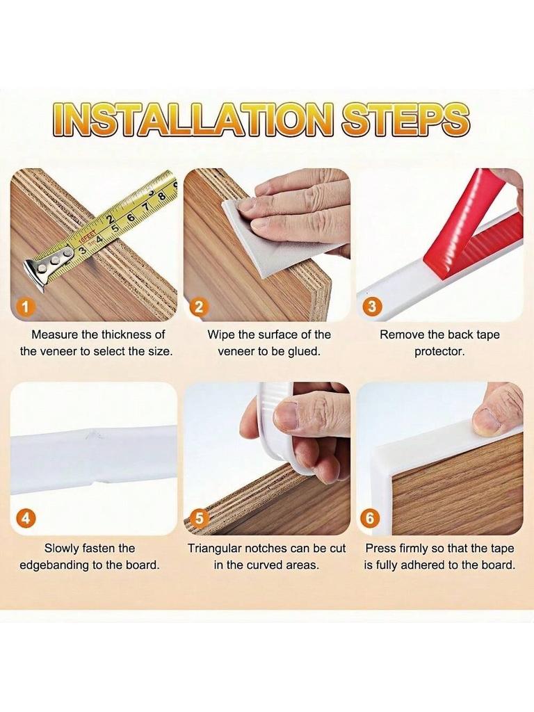1pc 5m/196.85in Self Adhesive PVC Edge Banding Strip Sealing Tape U-Shaped Strip for Furniture Cabinet Desk Edge Guard Protector