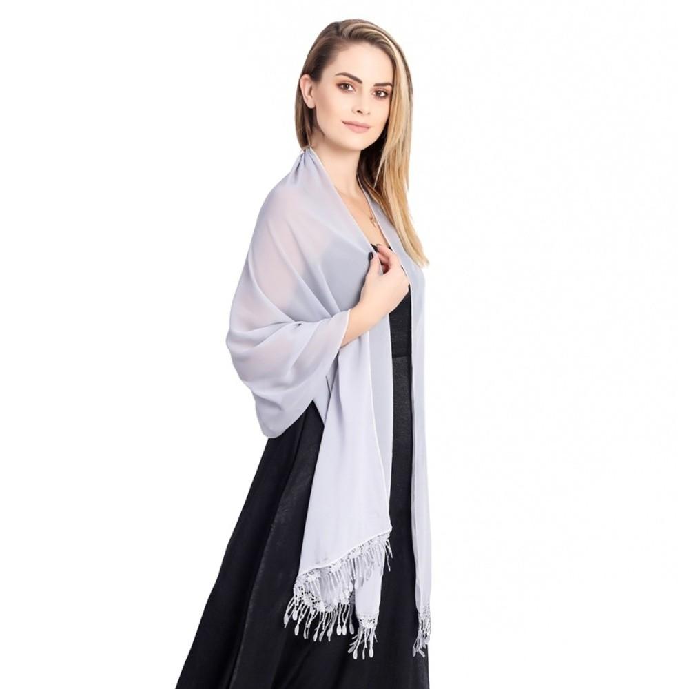 Long Women Chiffon Shawl Chiffon Evening Shawl Fashion Wedding Party Shawl Summer Spring серебряный