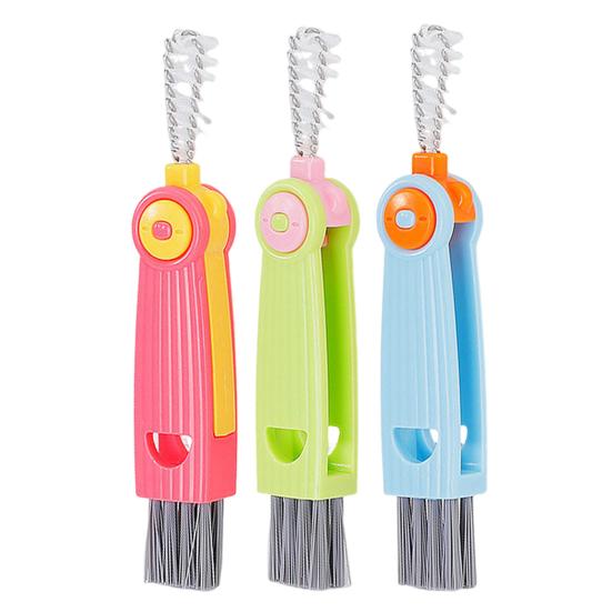 3-in-1 Cup Lid Cleaning Brush Bristle Portable Design Compact Size Stiff Multifunctional Bottle Gap