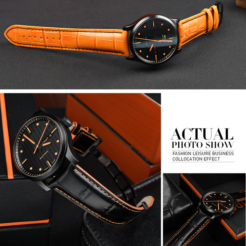 Leather Strap For Mido Helmsman M005 Orange Rudder M005614 m005430A Male Watch Chain with Butterfly Clasp Bracelet 22mm 23mm