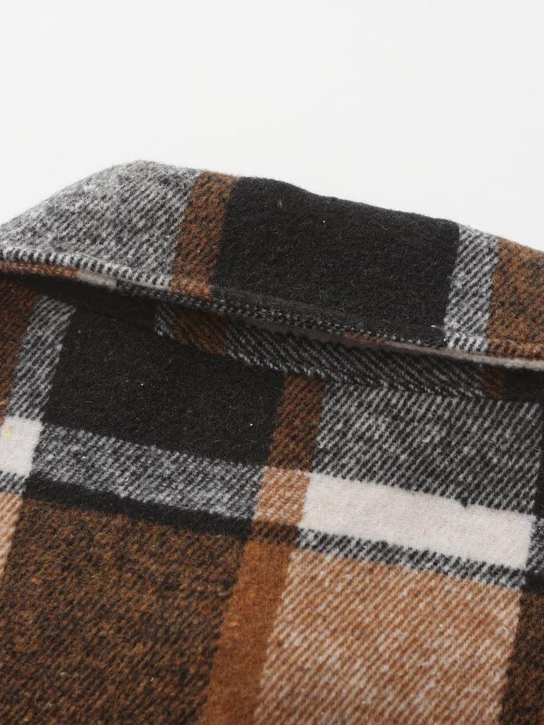 Men's Retro Plaid Brushed Long Sleeve Shirt Jacket with Elegant Lapel