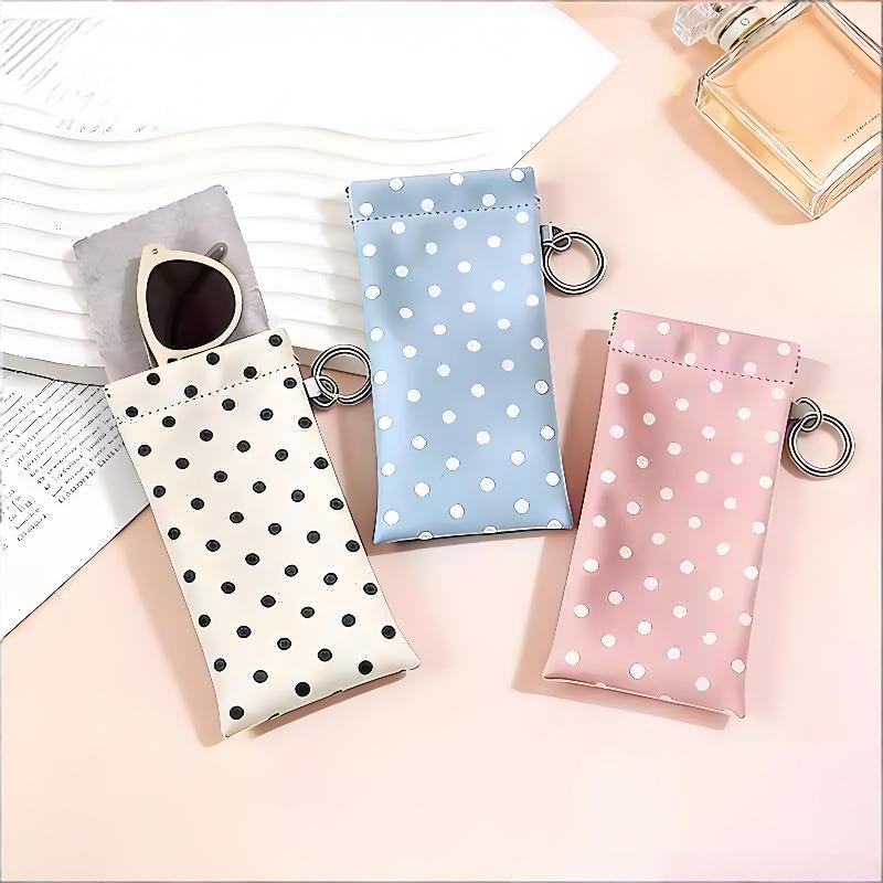 1Pc Polka Dot Eyeglass Pouch With Keychain Portable Scratch-Resistant Soft Glasses Case Storage Bag For Women Daily Use Travel